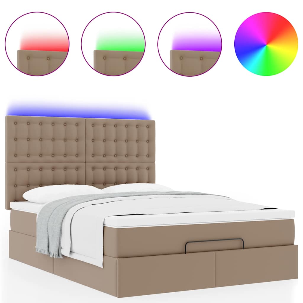 vidaXL Κρεβάτι-Μονό κρεβάτι με στρώμα και LED Cappucino 140x190 εκ. από τεχνητό δέρμα