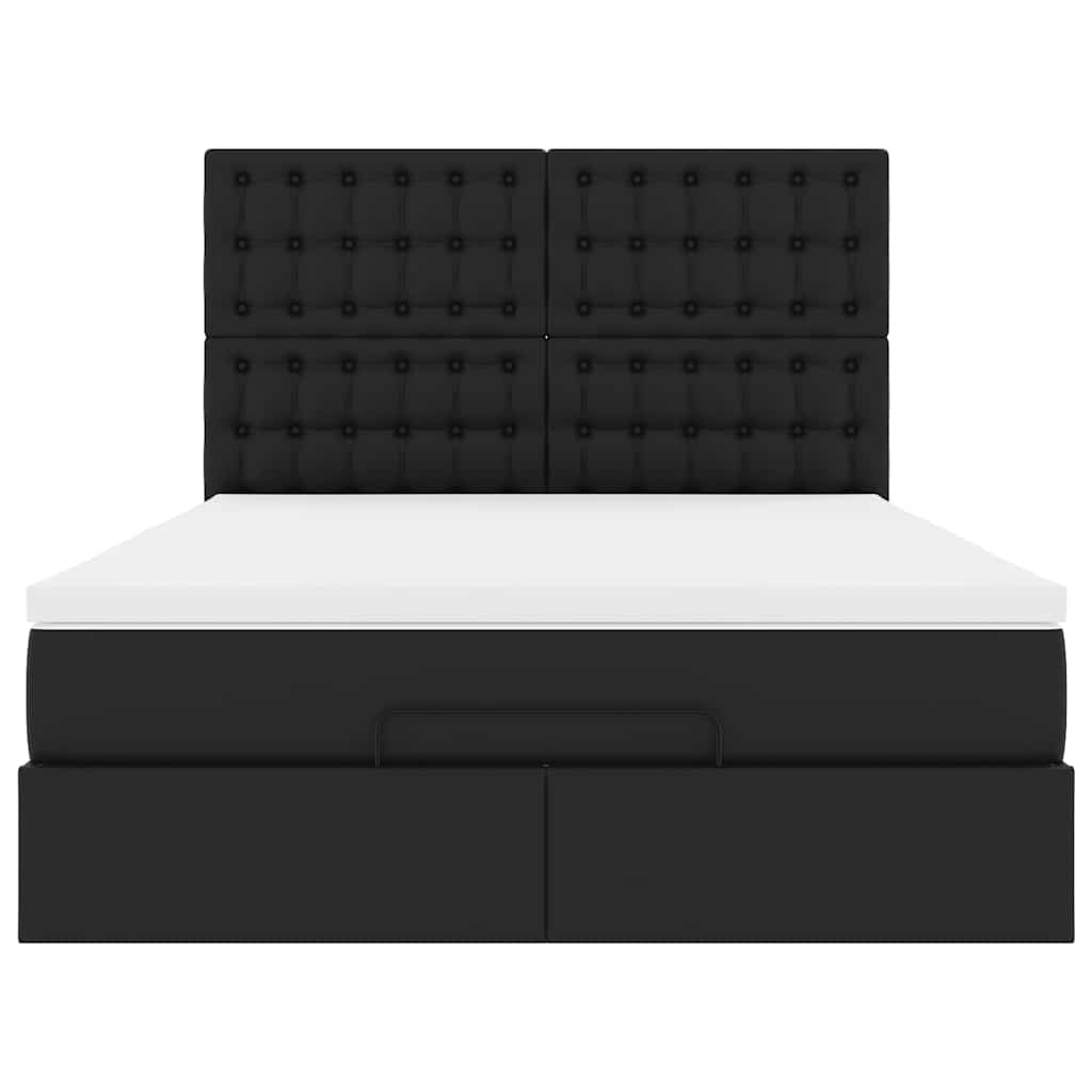 vidaXL Οθωμανικό κρεβάτι με στρώμα & LEDs Μαύρο 140x200cm Faux Leather