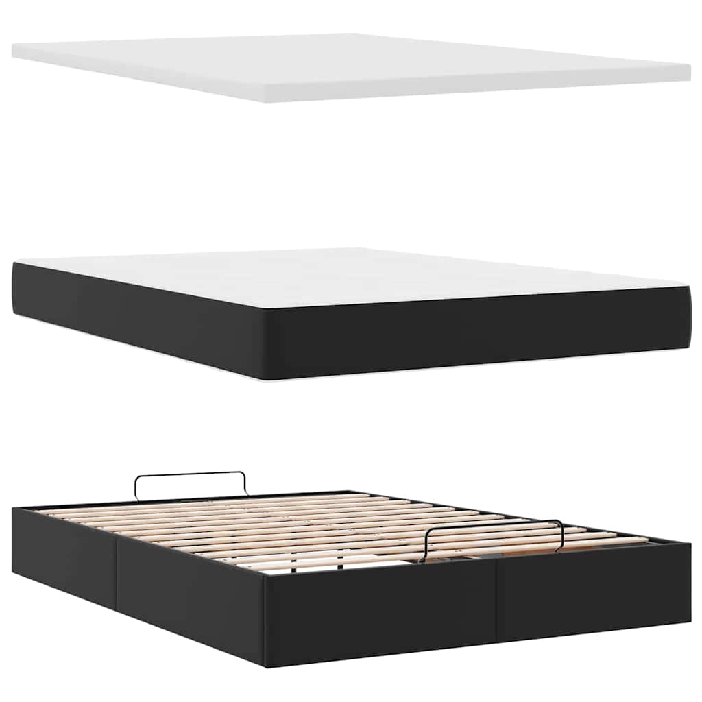 vidaXL Οθωμανικό κρεβάτι με στρώμα & LEDs Μαύρο 140x200cm Faux Leather