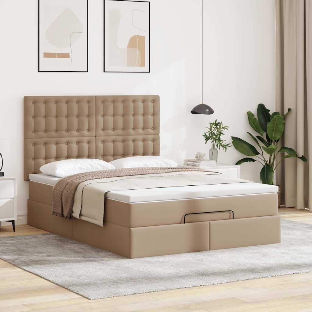 vidaXL Οθωμανικό κρεβάτι με στρώμα & LEDs Cappucino Faux Leather