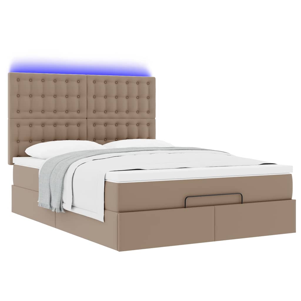 vidaXL Οθωμανικό κρεβάτι με στρώμα & LEDs Cappucino Faux Leather