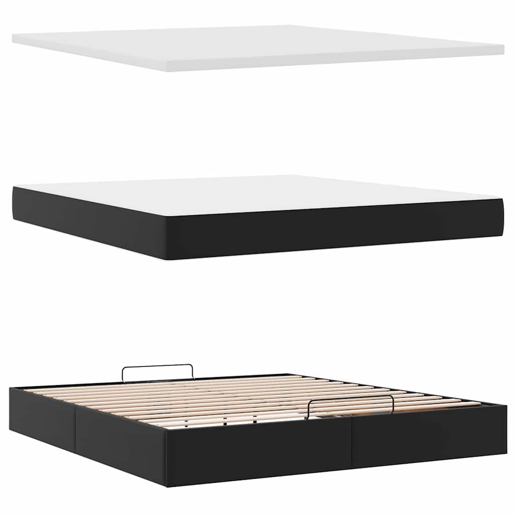 vidaXL Οθωμανικό κρεβάτι με στρώμα & LEDs Μαύρο 160x200cm Faux Leather