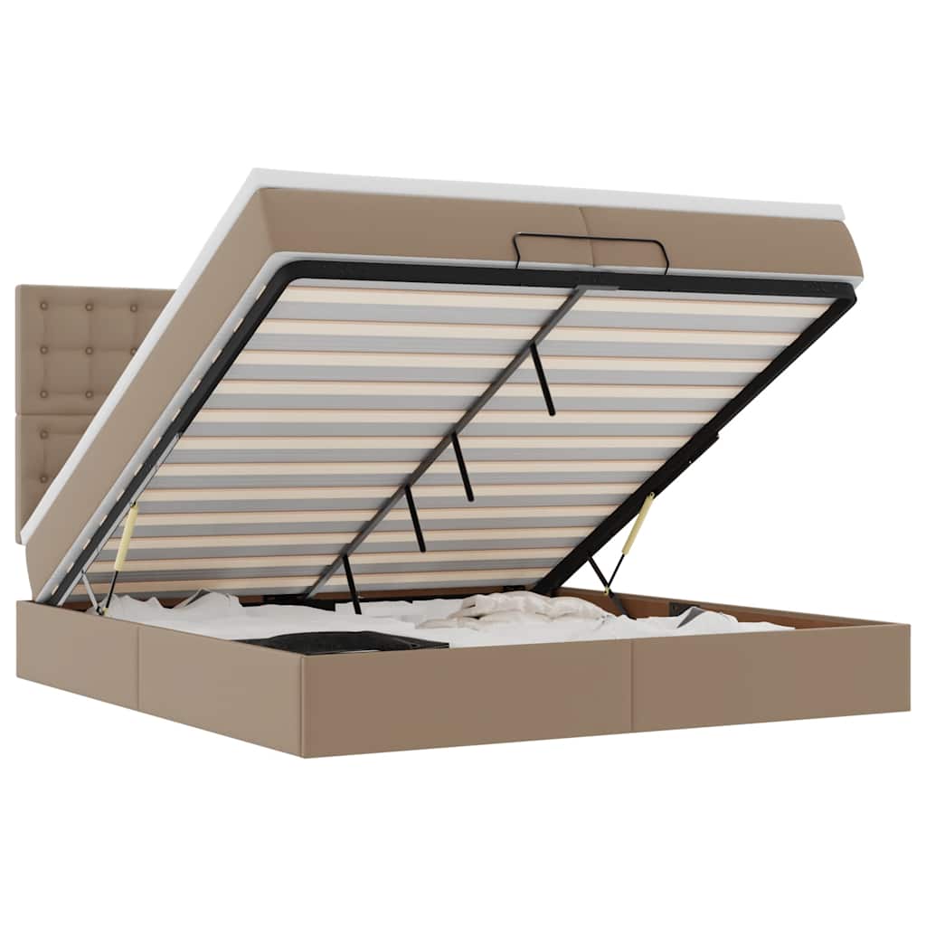 vidaXL Οθωμανικό κρεβάτι με στρώματα & LEDs Cappucino Faux Leather