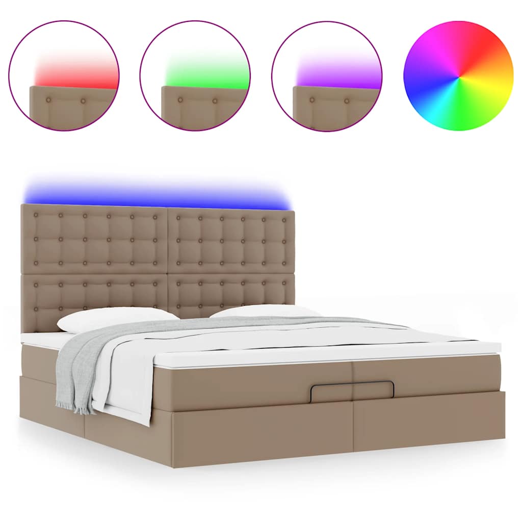 vidaXL Οθωμανικό κρεβάτι με στρώματα & LEDs Cappucino Faux Leather