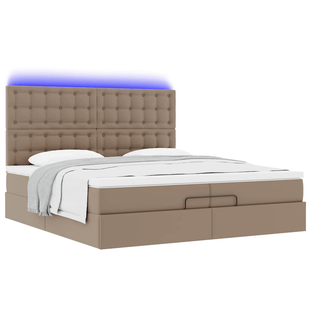 vidaXL Οθωμανικό κρεβάτι με στρώματα & LEDs Cappucino Faux Leather
