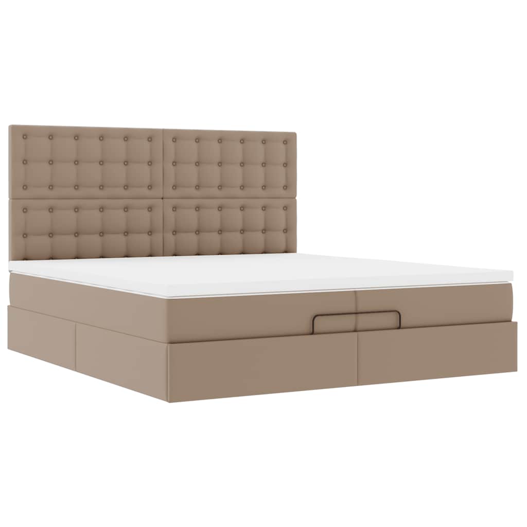 vidaXL Οθωμανικό κρεβάτι με στρώματα & LEDs Cappucino Faux Leather