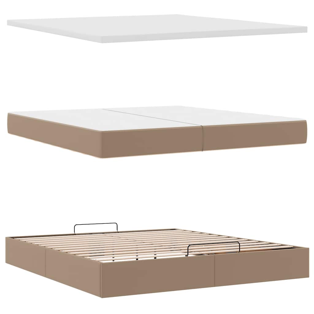 vidaXL Οθωμανικό κρεβάτι με στρώματα & LEDs Cappucino Faux Leather