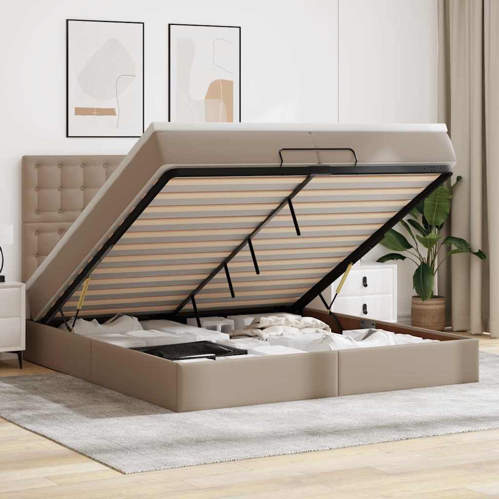 vidaXL Οθωμανικό κρεβάτι με στρώματα & LEDs Cappucino Faux Leather