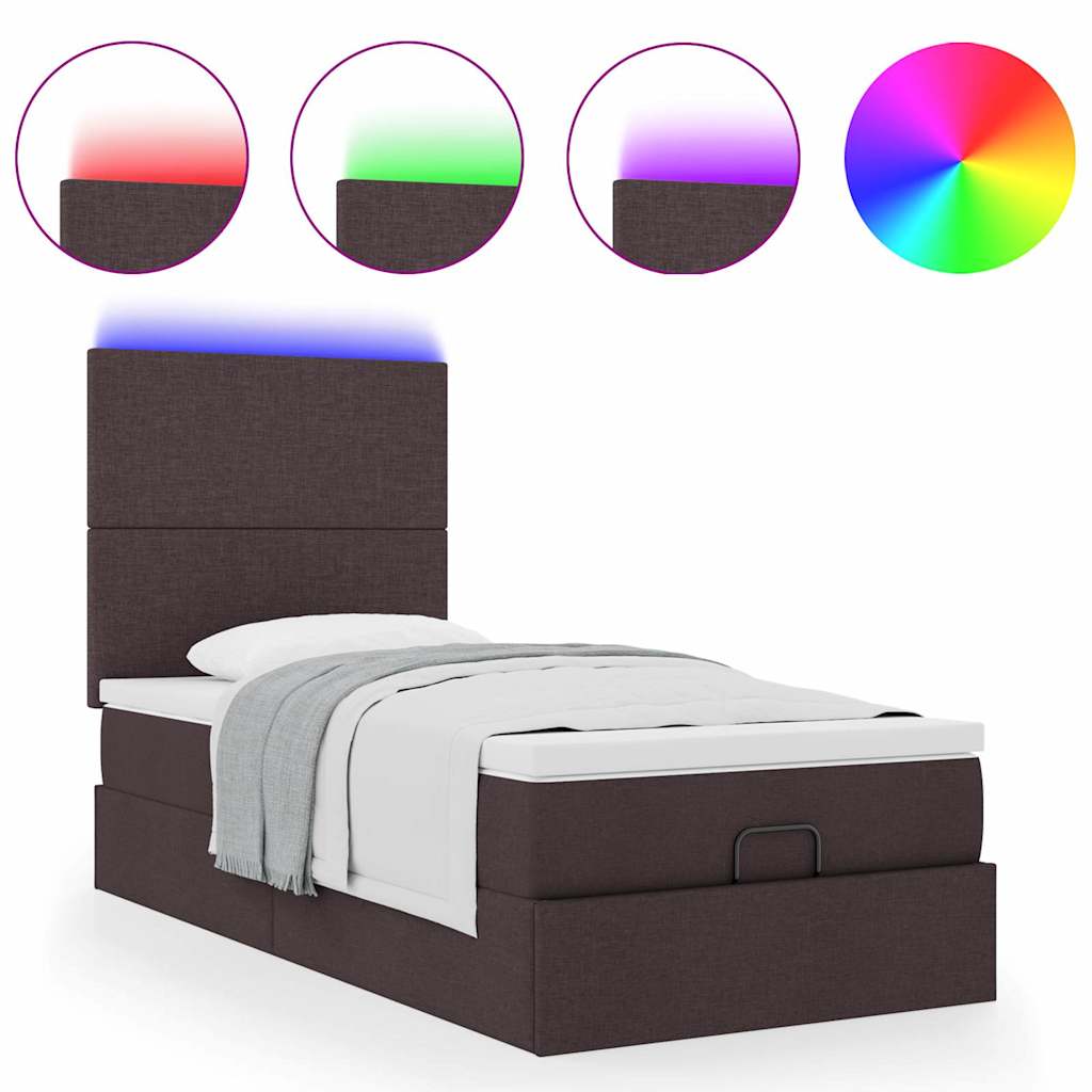 vidaXL Οθωμανικό κρεβάτι με στρώμα & LEDs Σκούρο καφέ 80x200cm ύφασμα