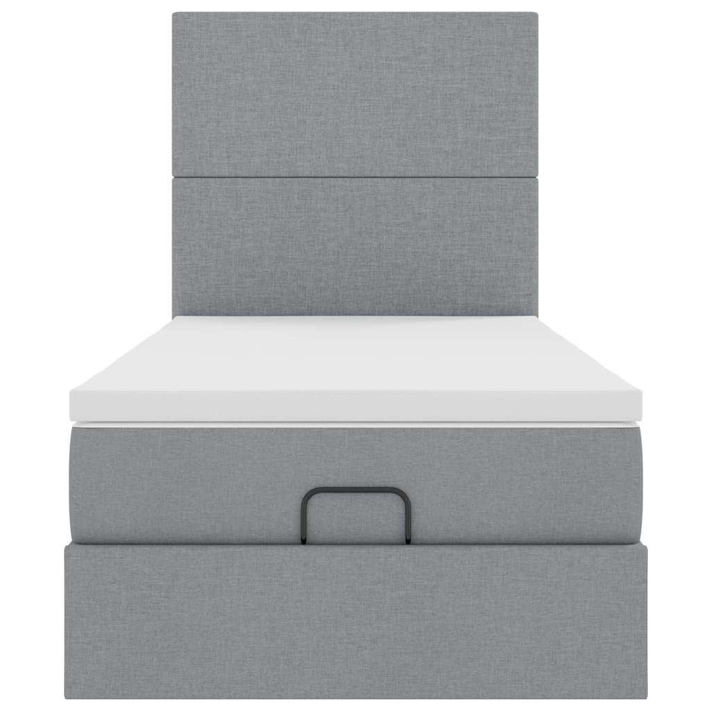 vidaXL Οθωμανικό κρεβάτι με στρώμα & LEDs Ανοιχτό γκρι 90x190cm ύφασμα