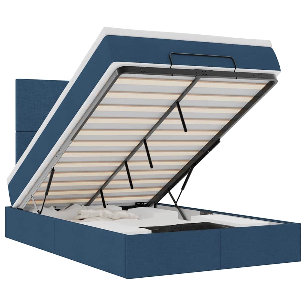 vidaXL Οθωμανικό κρεβάτι με στρώμα & LEDs Μπλε 120x190cm ύφασμα