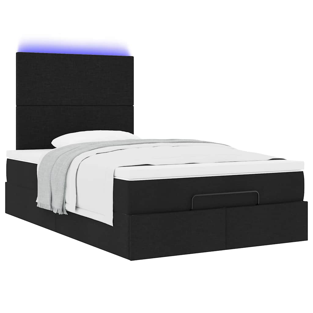 vidaXL Οθωμανικό κρεβάτι με στρώμα & LEDs Μαύρο 120x200 cm Ύφασμα