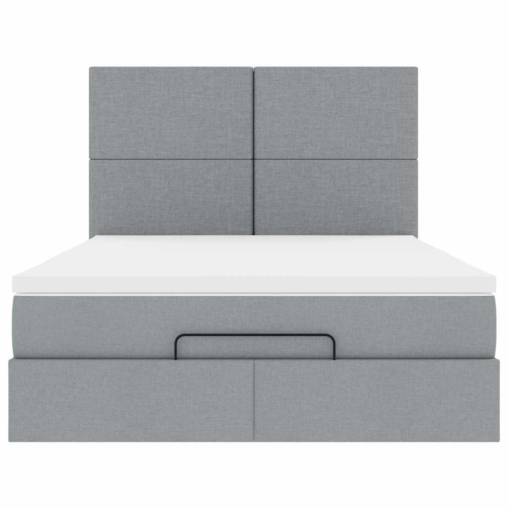 vidaXL Οθωμανικό κρεβάτι με στρώμα&LEDs Ανοιχτό γκρι 140x190cm Ύφασμα