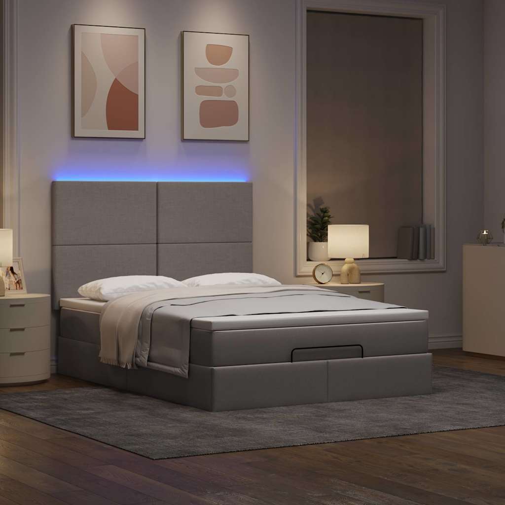 vidaXL Οθωμανικό κρεβάτι με στρώμα & LEDs τεφρόχρουν χρώμα Ύφασμα