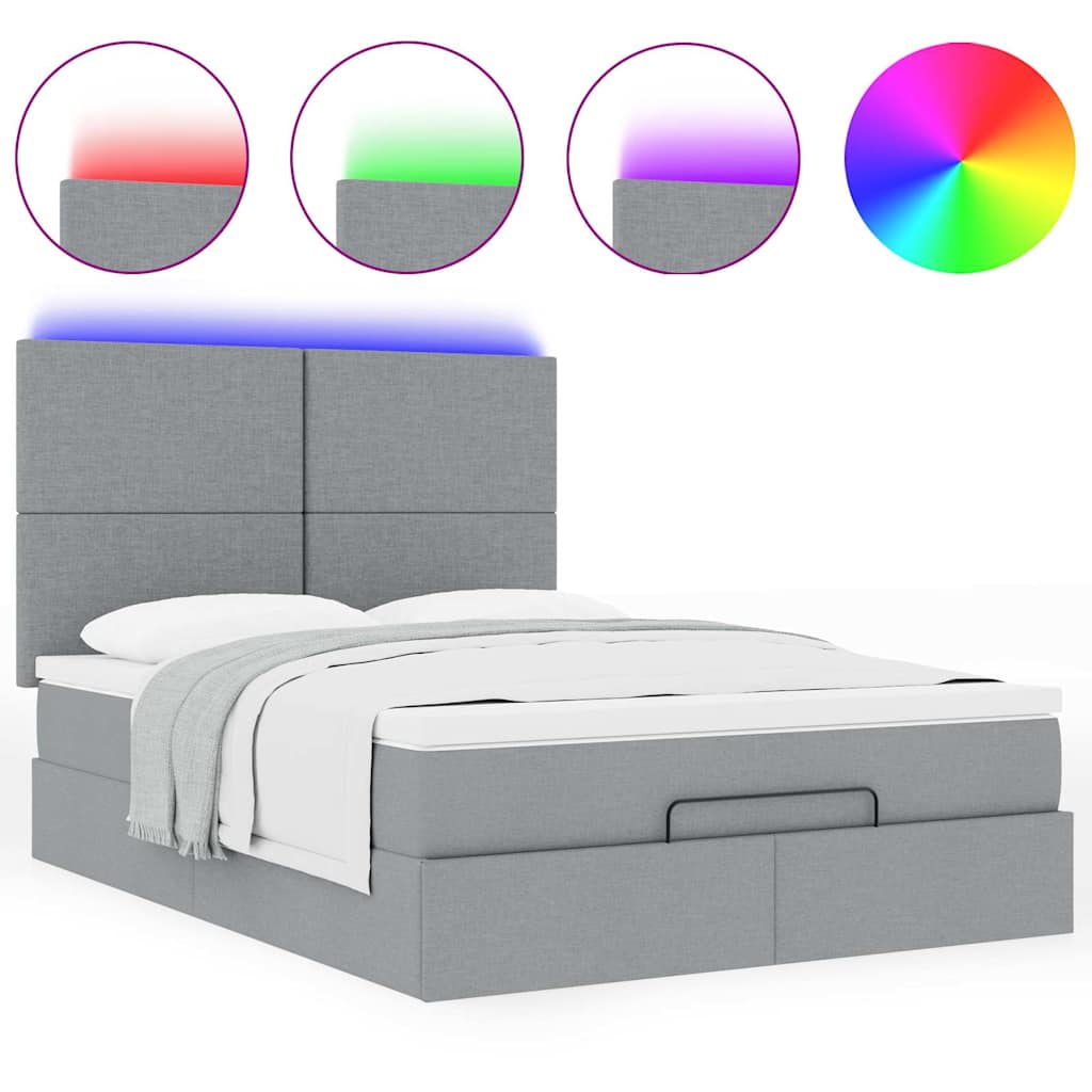 vidaXL Οθωμανικό κρεβάτι με στρώμα & LEDs Ανοιχτό γκρι ύφασμα