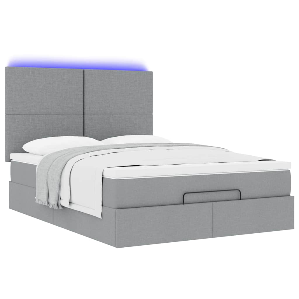 vidaXL Οθωμανικό κρεβάτι με στρώμα & LEDs Ανοιχτό γκρι ύφασμα