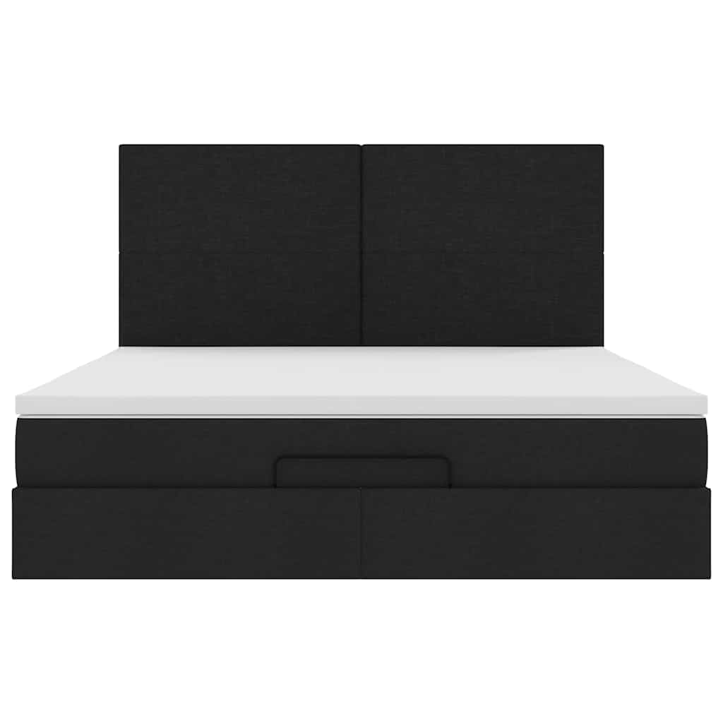 vidaXL Οθωμανικό κρεβάτι με στρώμα & LEDs Μαύρο ύφασμα 160x200cm