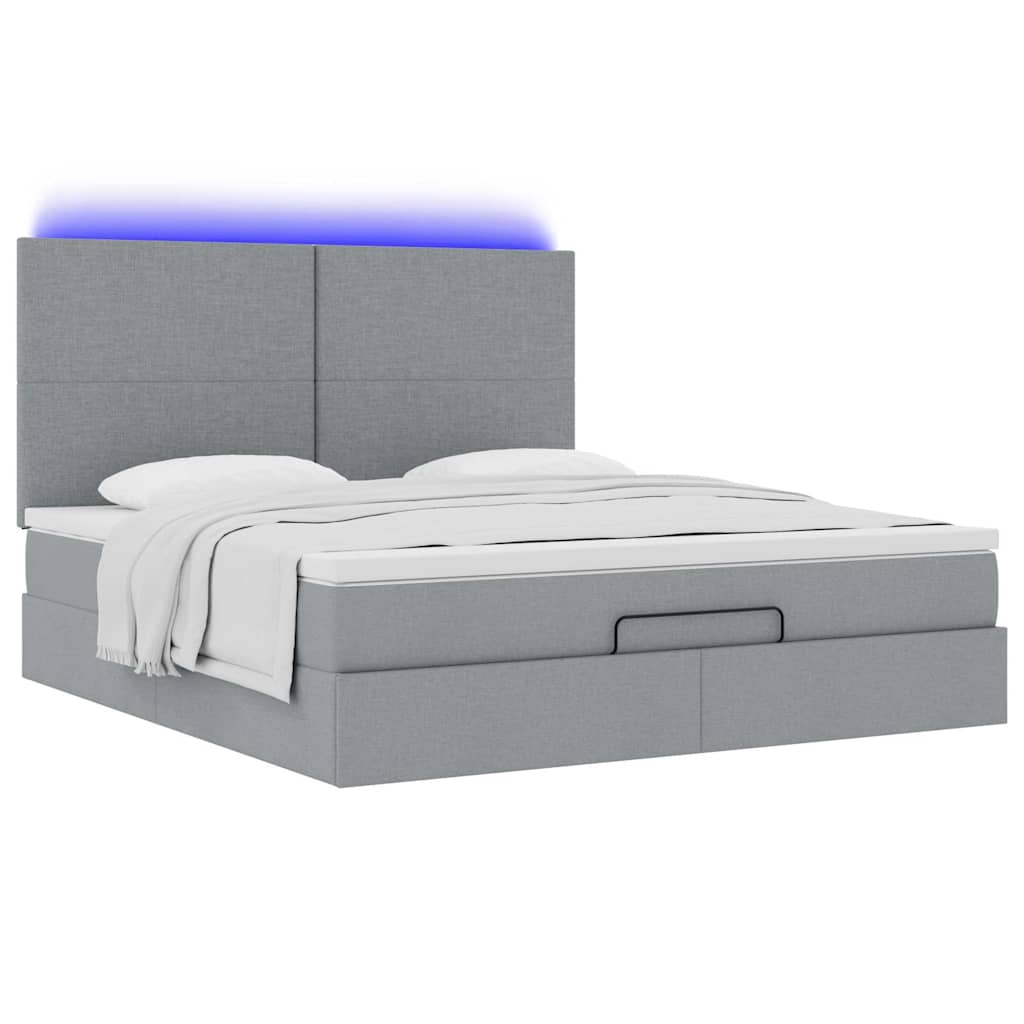 vidaXL Οθωμανικό κρεβάτι με στρώμα&LEDs Ανοιχτό γκρι 180x200cm ύφασμα