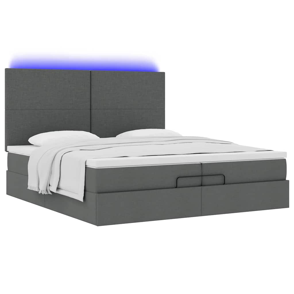 vidaXL Οθωμανικό κρεβάτι με στρώματα&LEDs Σκούρο γκρι 200x200cm ύφασμα