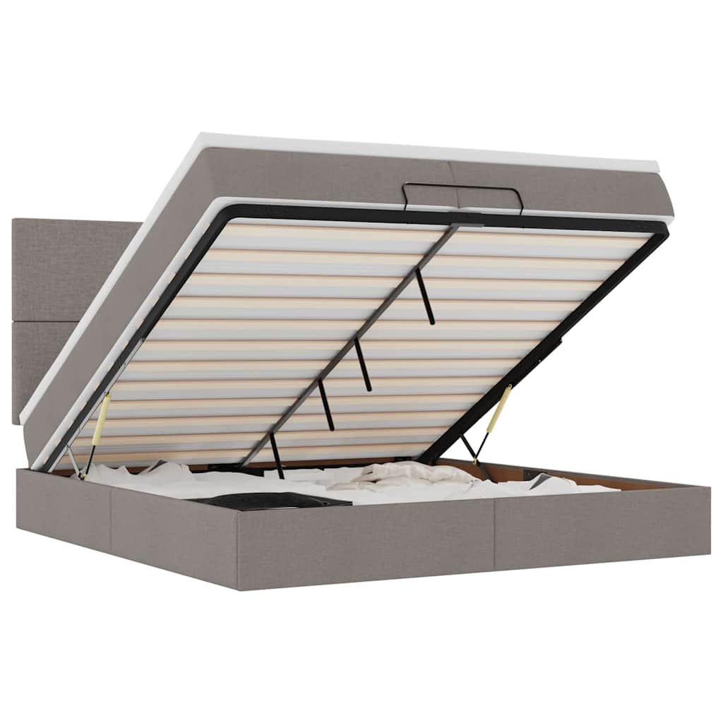 vidaXL Οθωμανικό κρεβάτι με στρώματα & LEDs Taupe 200x200cm ύφασμα