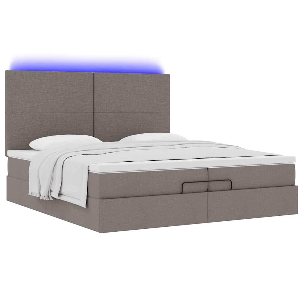 vidaXL Οθωμανικό κρεβάτι με στρώματα & LEDs Taupe 200x200cm ύφασμα
