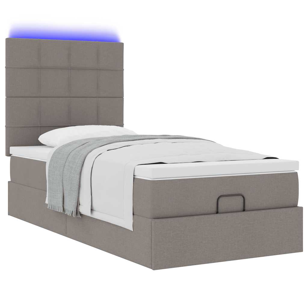 vidaXL Οθωμανικό κρεβάτι με στρώμα & LEDs Taupe 100x200 cm Ύφασμα