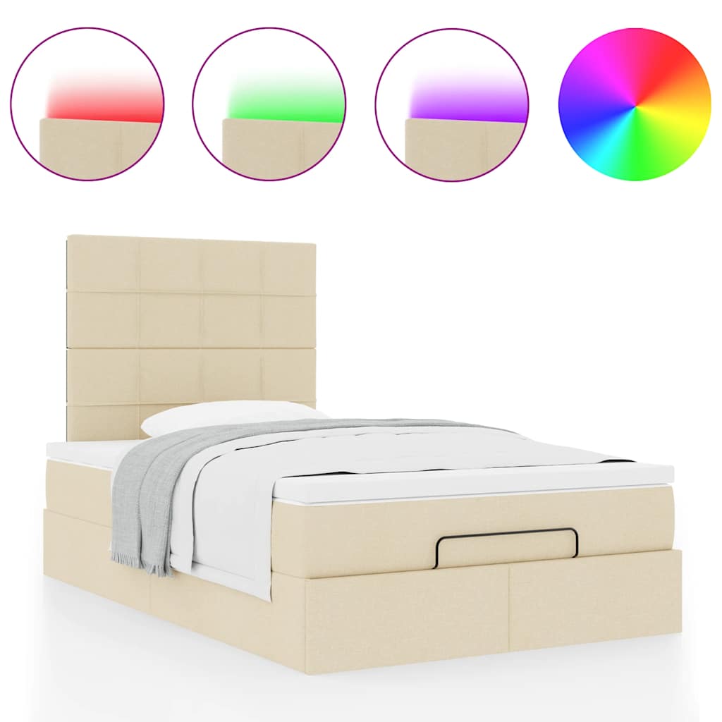 vidaXL Οθωμανικό κρεβάτι με στρώμα & LEDs Cream 120x190cm ύφασμα