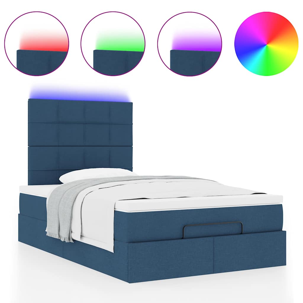 vidaXL Οθωμανικό κρεβάτι με στρώμα & LEDs Μπλε 120x200 cm Ύφασμα