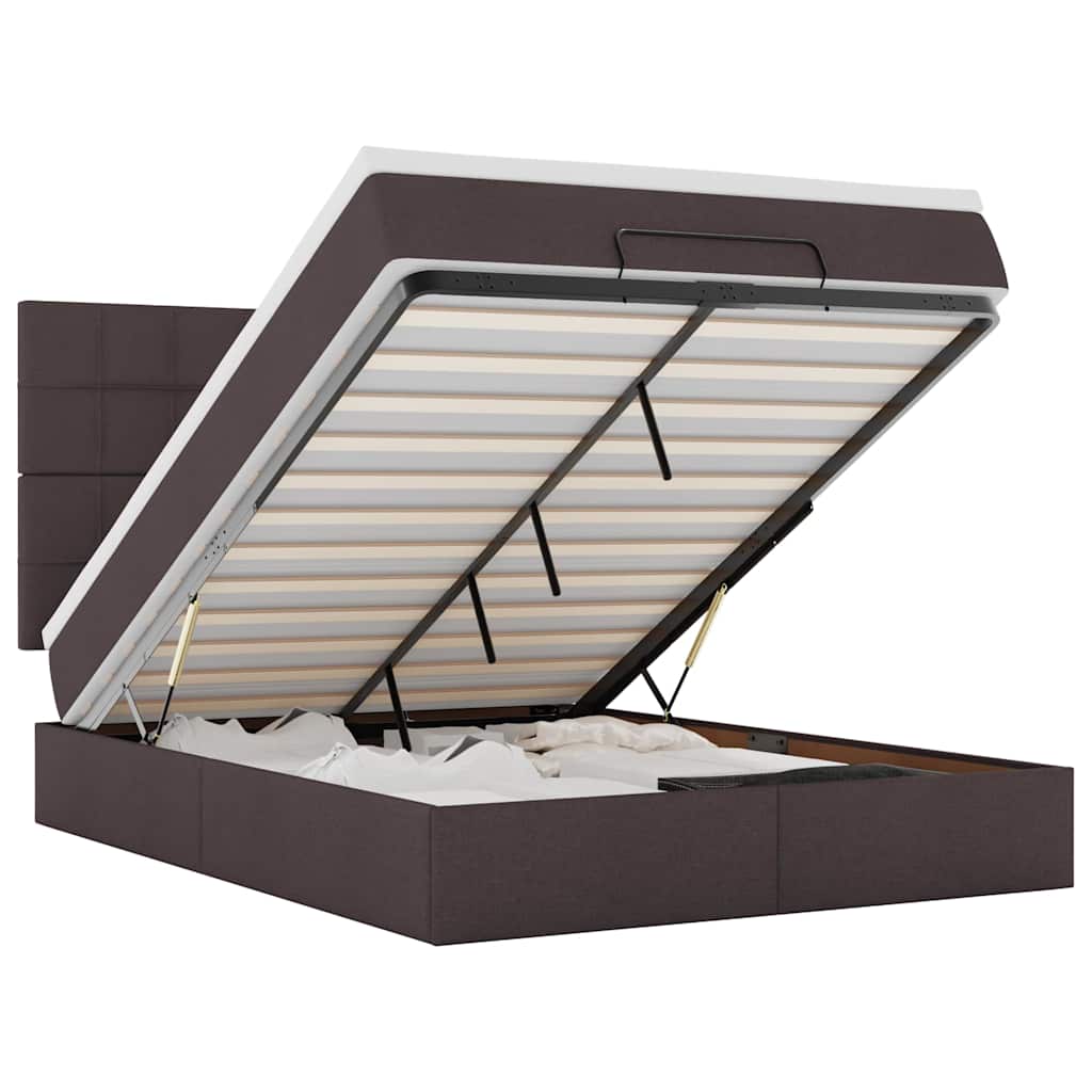 vidaXL Οθωμανικό κρεβάτι με στρώμα & LEDs Σκούρο καφέ 140x190cm Ύφασμα