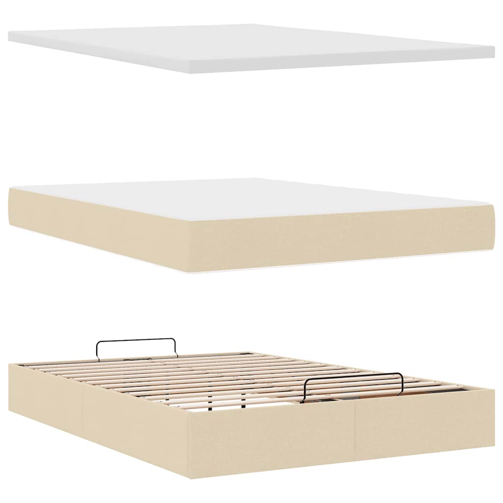vidaXL Οθωμανικό κρεβάτι με στρώμα & LEDs Cream 140x190cm Ύφασμα