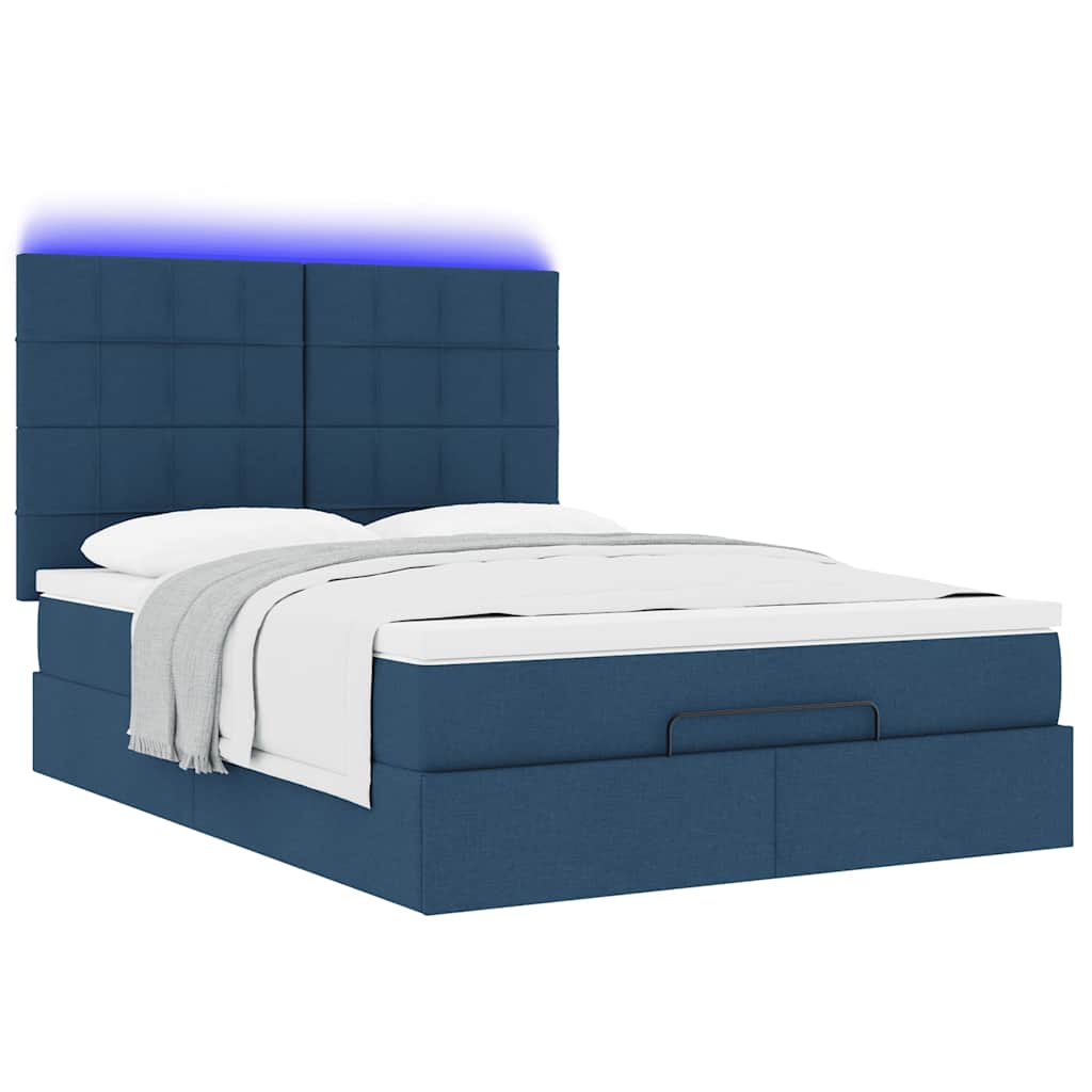 vidaXL Οθωμανικό κρεβάτι με στρώμα & LEDs Μπλε 140x190cm Ύφασμα