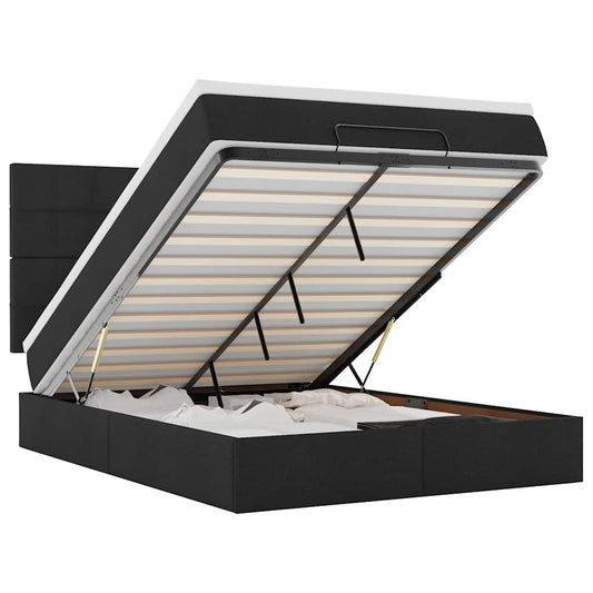 vidaXL Οθωμανικό κρεβάτι με στρώμα & LEDs Μαύρο 140x200 cm Ύφασμα