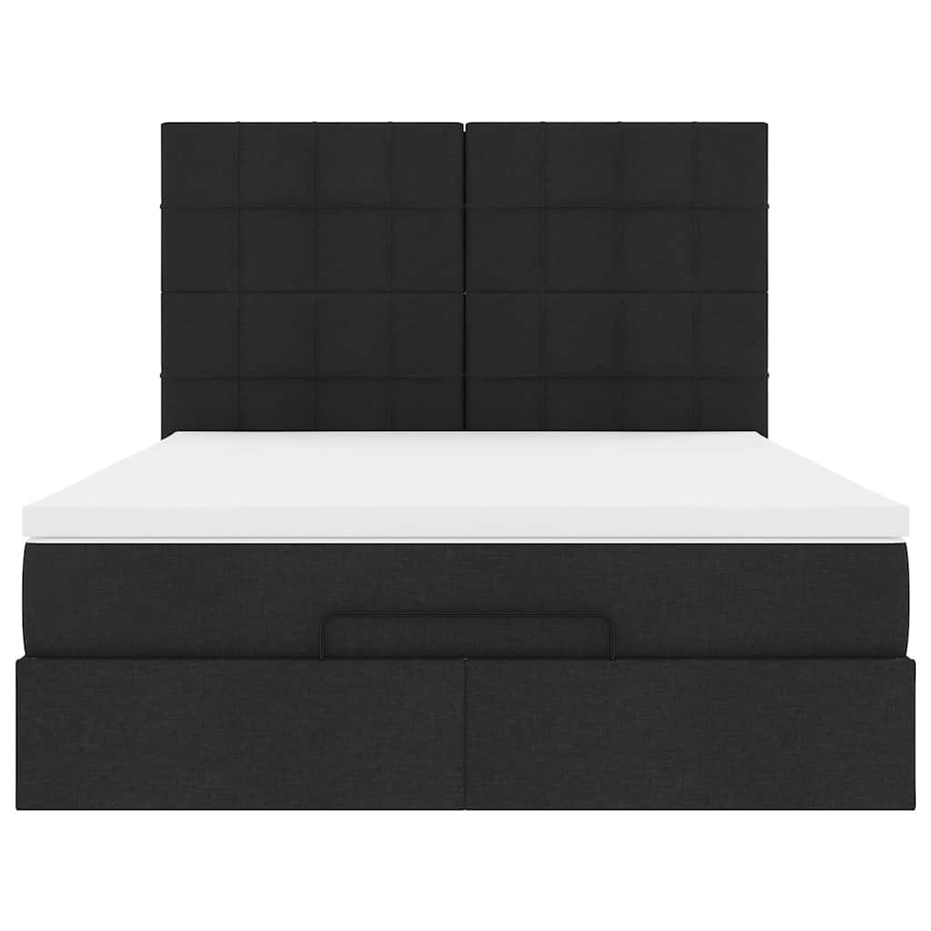 vidaXL Οθωμανικό κρεβάτι με στρώμα & LEDs Μαύρο 140x200 cm Ύφασμα