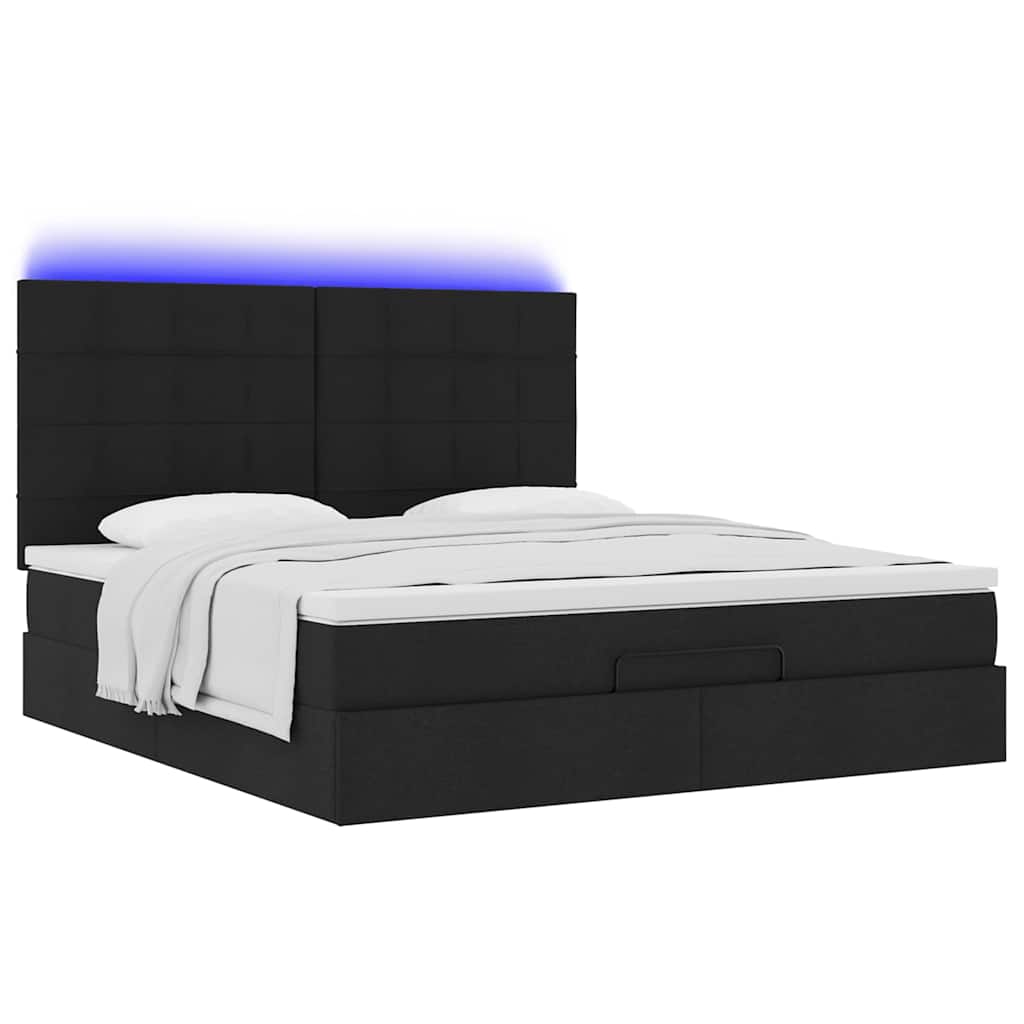 vidaXL Οθωμανικό κρεβάτι με στρώμα & LEDs Μαύρο ύφασμα 160x200cm