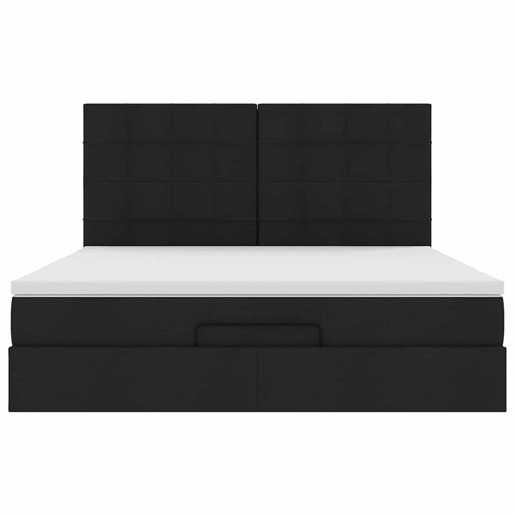 vidaXL Οθωμανικό κρεβάτι με στρώμα & LEDs Μαύρο ύφασμα 180x200cm