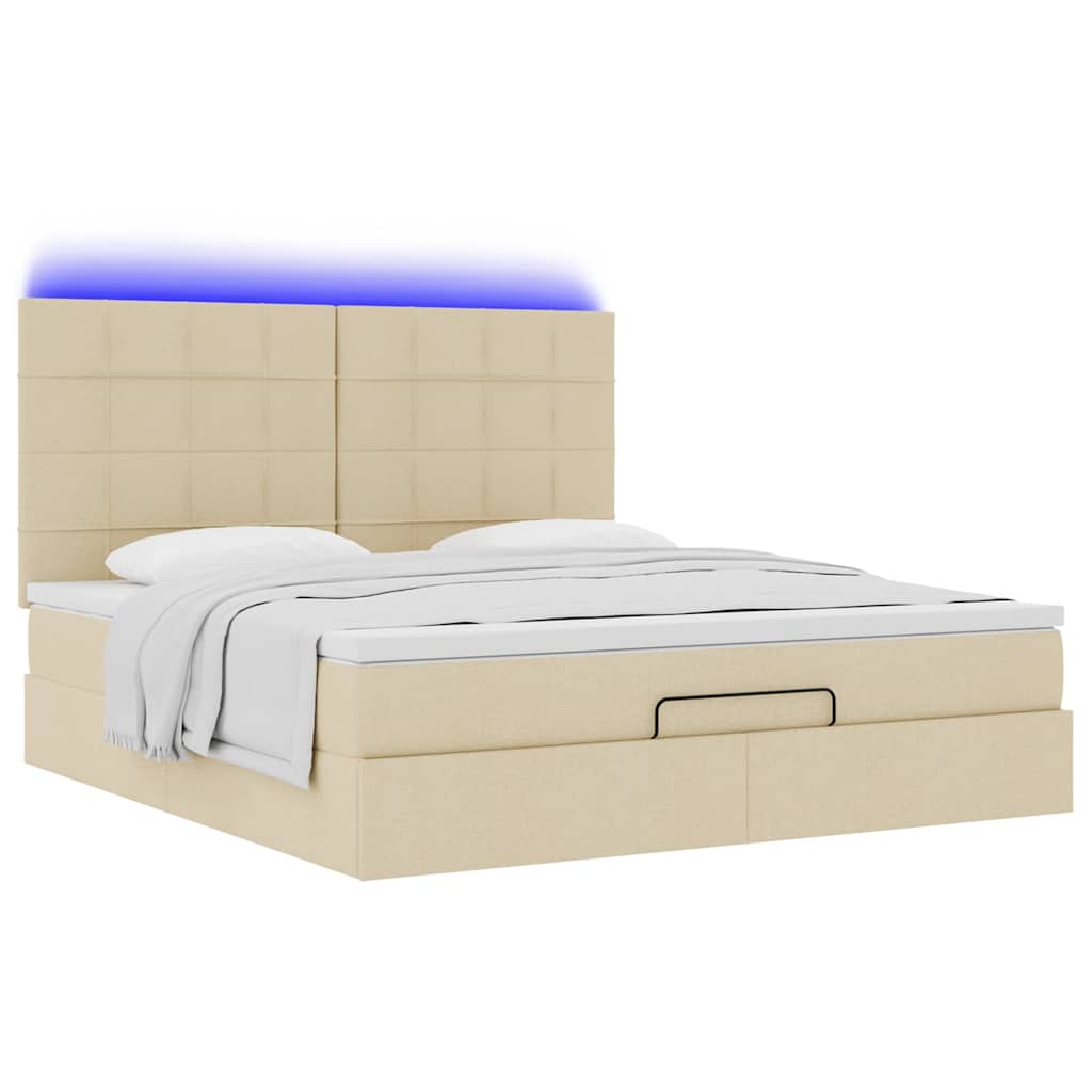 vidaXL Οθωμανικό κρεβάτι με στρώμα & LEDs Cream 180x200cm ύφασμα