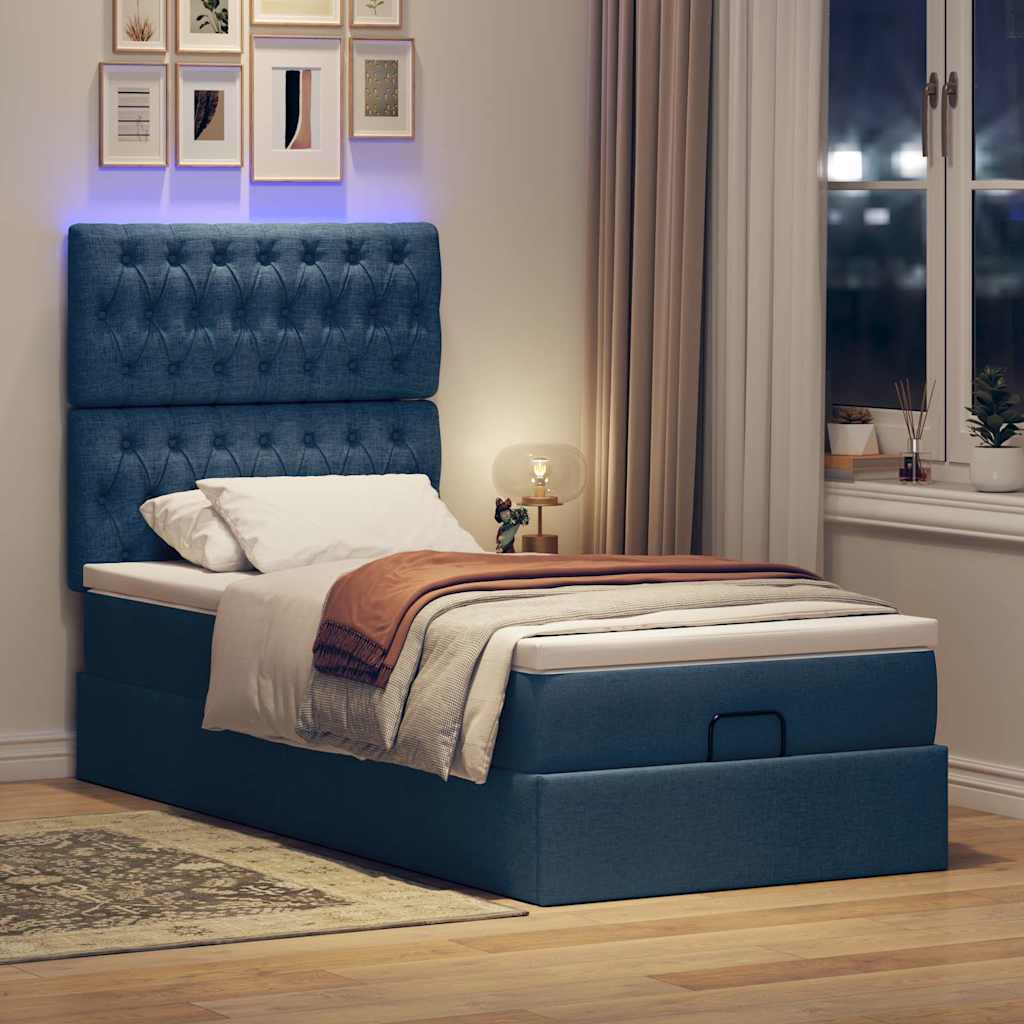 vidaXL Κρεβάτι-Μονό κρεβάτι με στρώμα και LED Μπλε 80x200 εκ. από ύφασμα