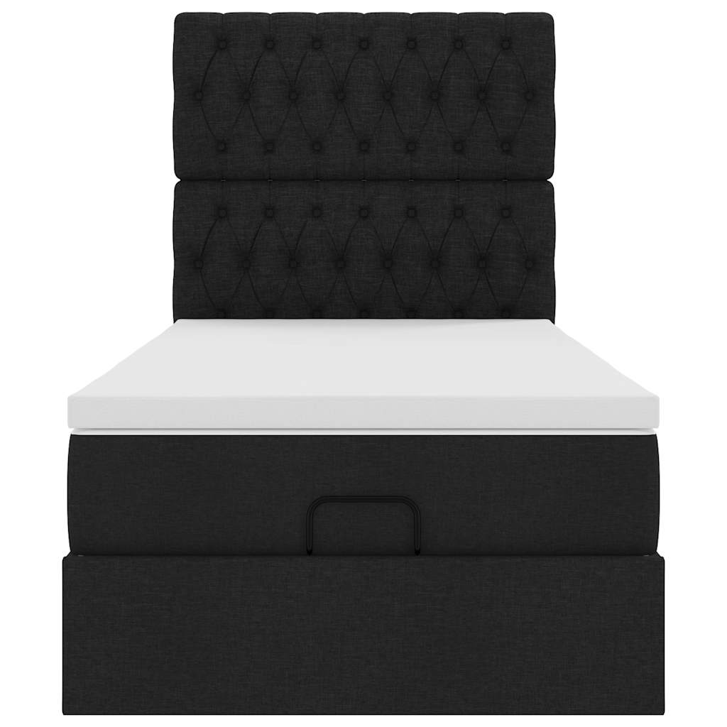 vidaXL Οθωμανικό κρεβάτι με στρώμα & LEDs Μαύρο ύφασμα 90x190cm