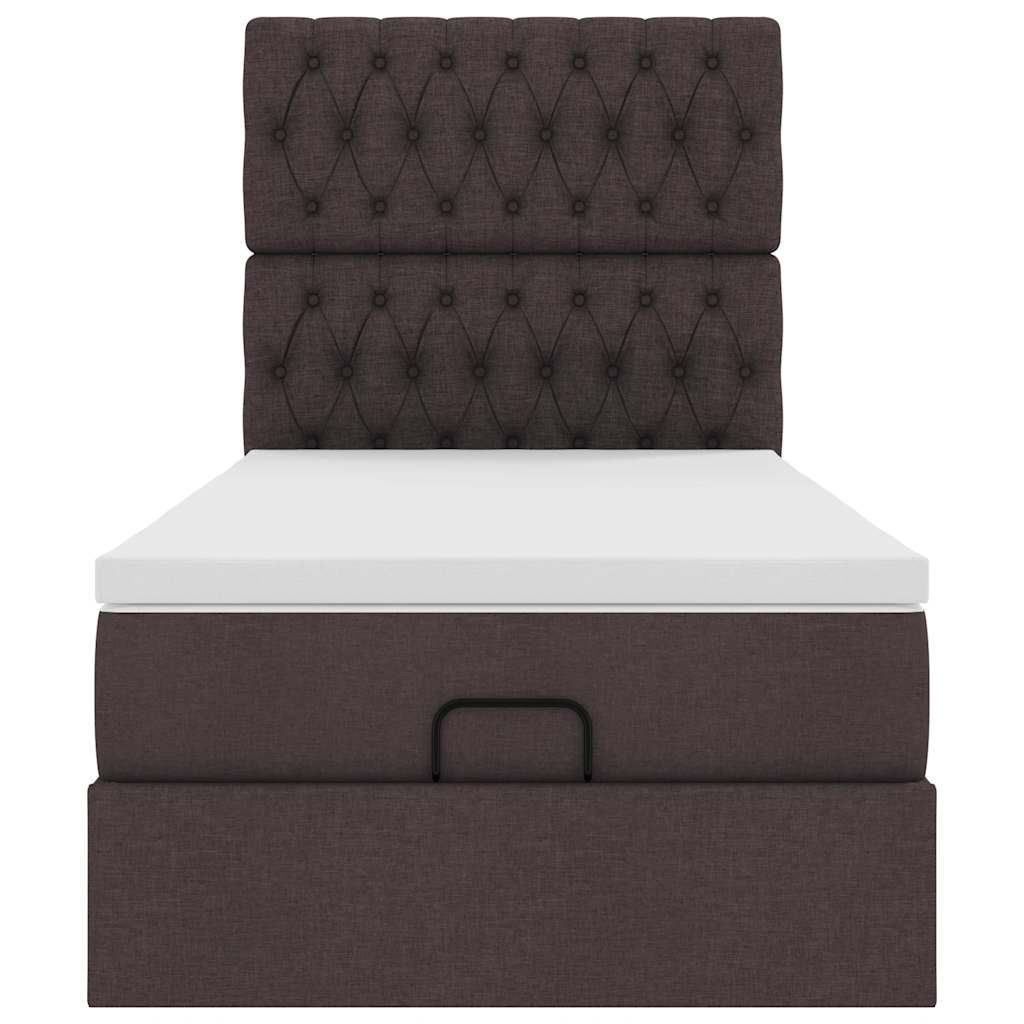vidaXL Οθωμανικό κρεβάτι με στρώμα & LEDs Σκούρο καφέ 90x200 cm Ύφασμα