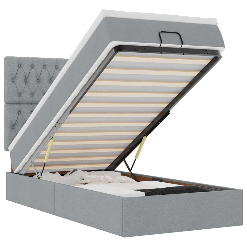 vidaXL Οθωμανικό κρεβάτι με στρώμα & LEDs Ανοιχτό γκρι Ύφασμα