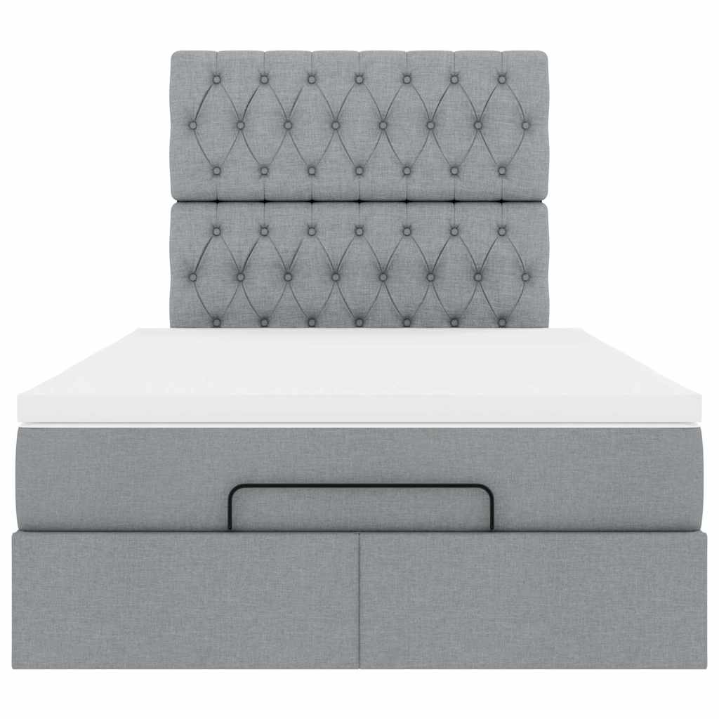 vidaXL Οθωμανικό κρεβάτι με στρώμα & LEDs Ανοιχτό γκρι Ύφασμα