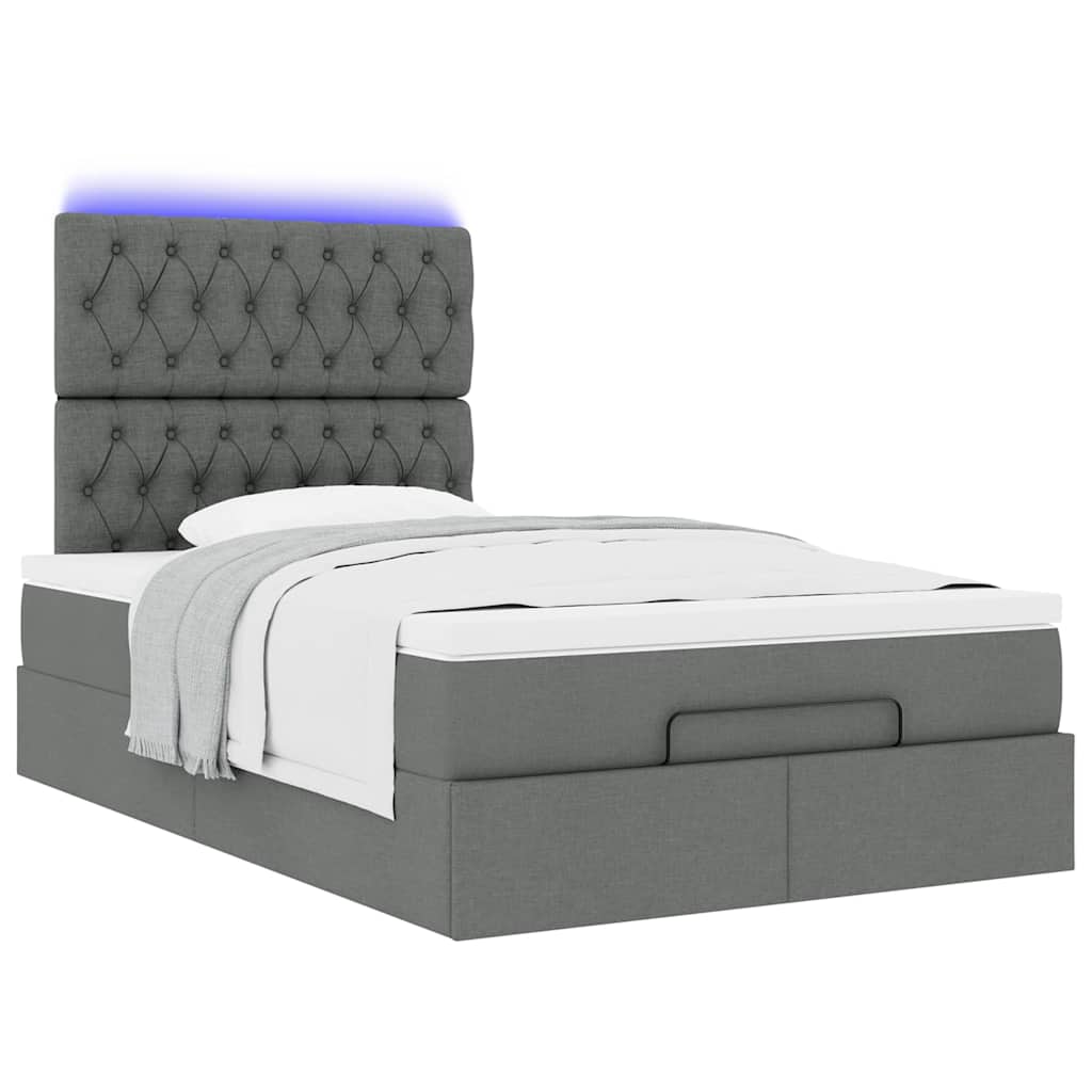 vidaXL Οθωμανικό κρεβάτι με στρώμα & LEDs Σκούρο γκρι 120x190cm Ύφασμα