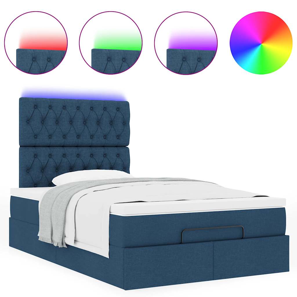 vidaXL Οθωμανικό κρεβάτι με στρώμα & LEDs Μπλε 120x190cm ύφασμα