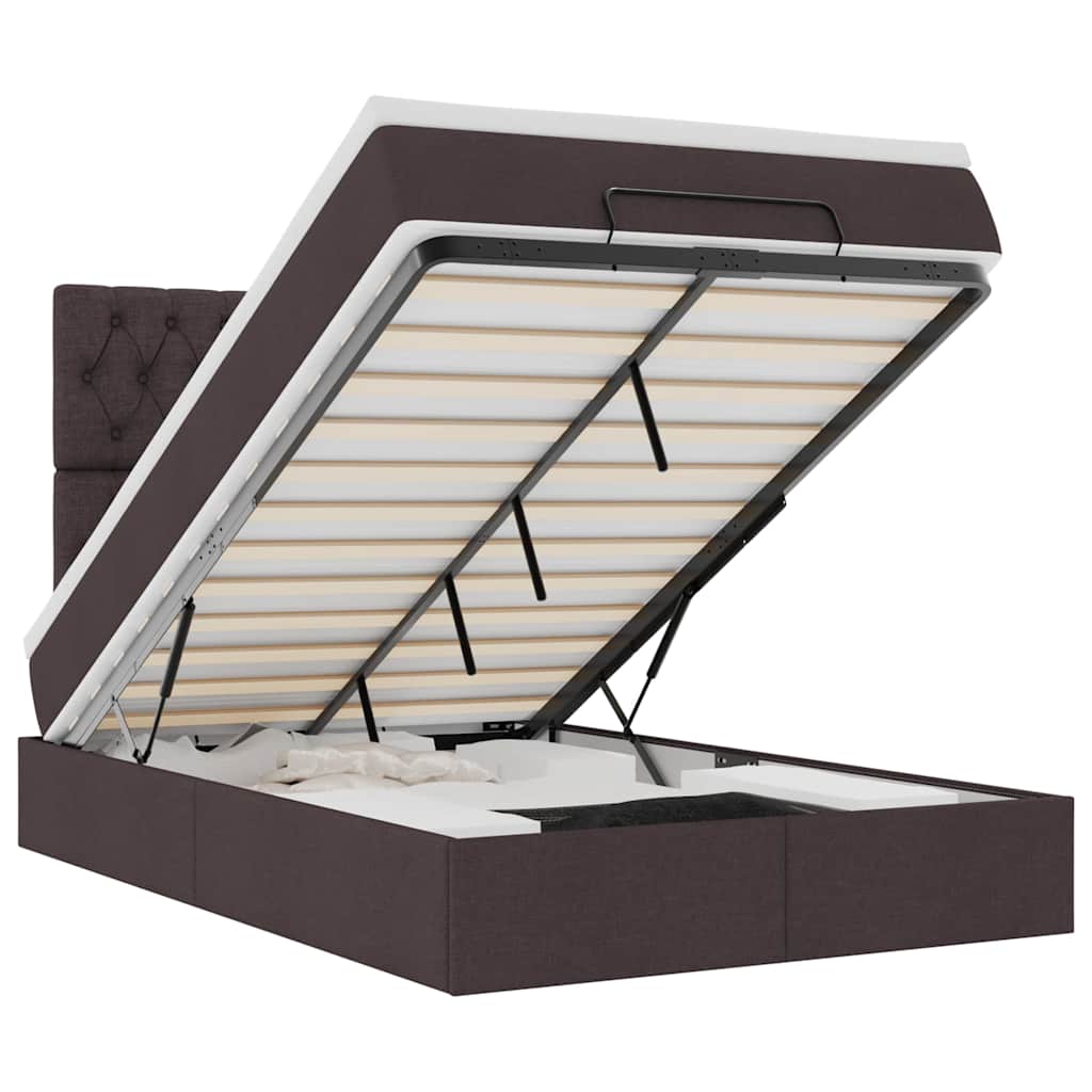 vidaXL Οθωμανικό κρεβάτι με στρώμα & LEDs Σκούρο καφέ 120x200cm Ύφασμα