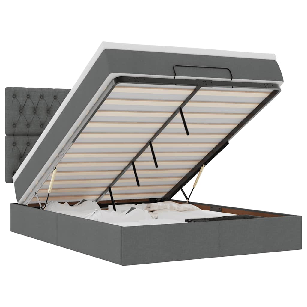 vidaXL Οθωμανικό κρεβάτι με στρώμα & LEDs Σκούρο γκρι 140x190cm Ύφασμα