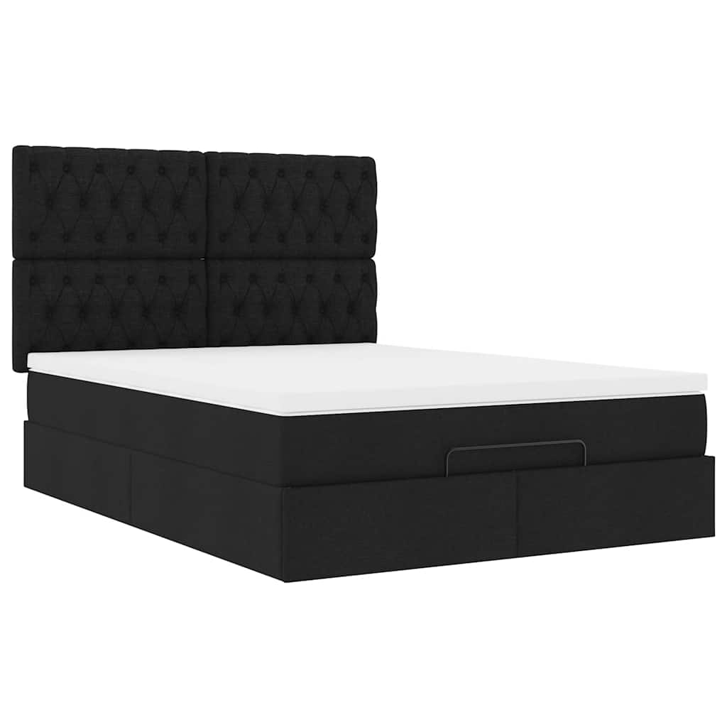 vidaXL Οθωμανικό κρεβάτι με στρώμα & LEDs Μαύρο 140x190 cm Ύφασμα