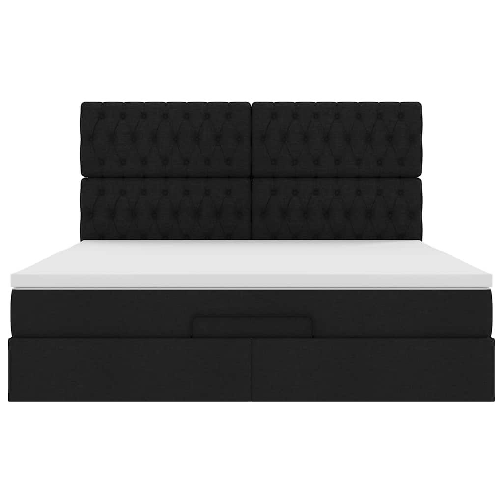 vidaXL Οθωμανικό κρεβάτι με στρώμα & LEDs Μαύρο ύφασμα 160x200cm