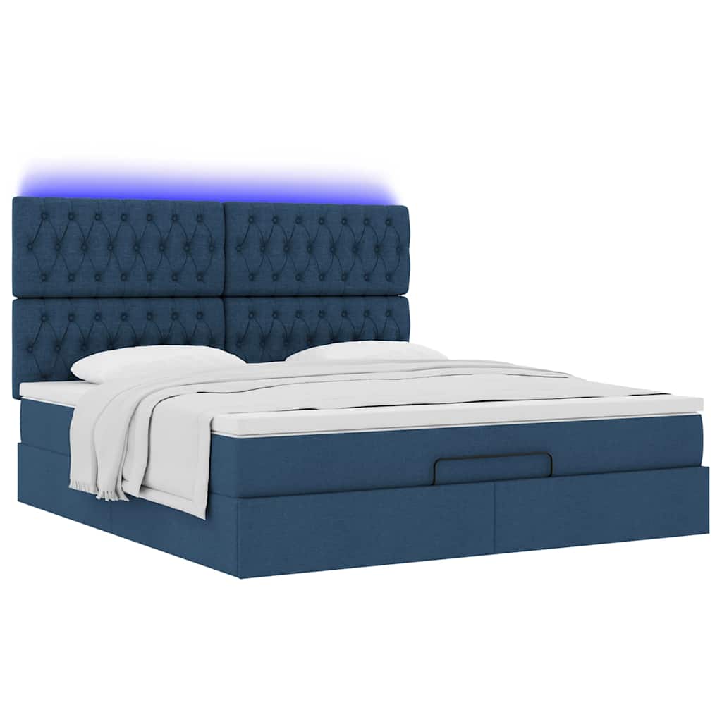 vidaXL Οθωμανικό κρεβάτι με στρώμα & LEDs Μπλε 160x200cm ύφασμα