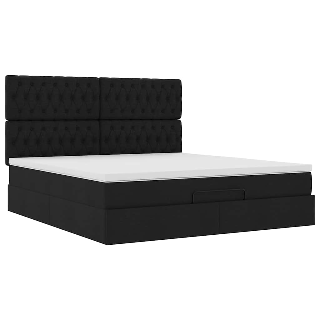 vidaXL Οθωμανικό κρεβάτι με στρώμα & LEDs Μαύρο ύφασμα 180x200cm