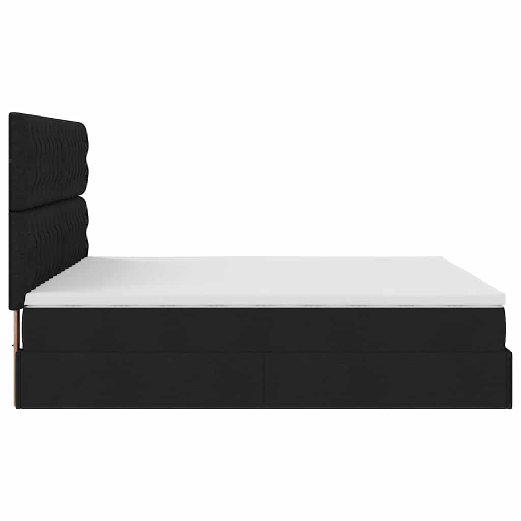 vidaXL Οθωμανικό κρεβάτι με στρώμα & LEDs Μαύρο ύφασμα 180x200cm